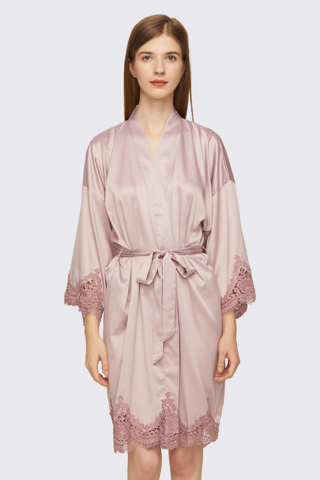 Light pink Short Satin Lace Robe Bridesmaid Robe Women Sleepwear