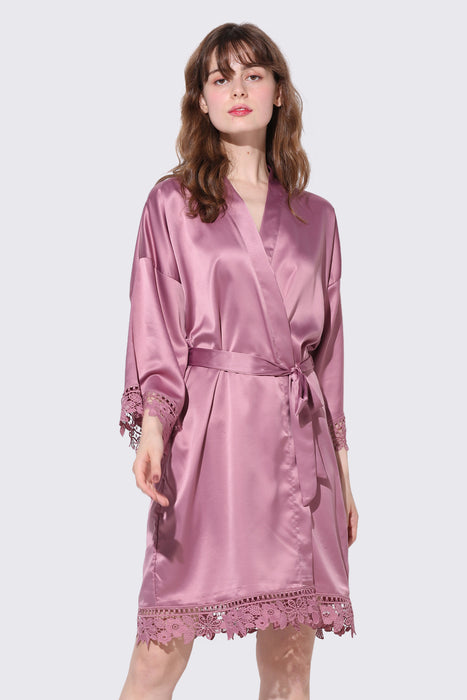 Bridesmaid Floral Lace Robe Bathrobe For Women Plain Color