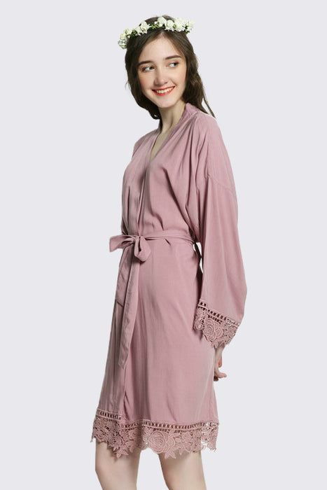 Blush Cotton Floral Lace Robe For Women Bridal Robe