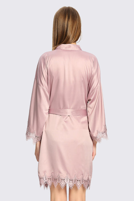 Mauve Bridesmaid Satin Lala Lace Robe Knee Length