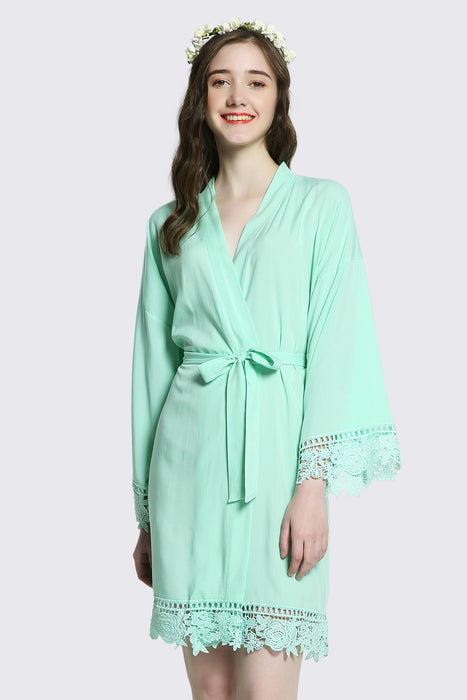 Rayon Cotton Floral Lace Robe For Women Bridal Robe