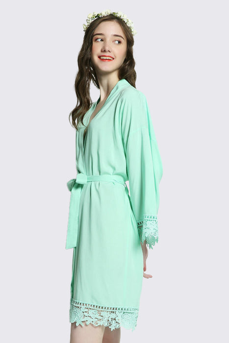 Rayon Cotton Floral Lace Robe For Women Bridal Robe