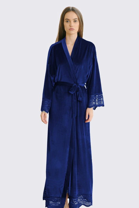 Velvet Lace Long Robe White Bathrobe For Women