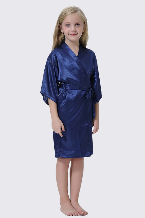 Green Kid Satin Plain Robe Kimono Kid's Robe