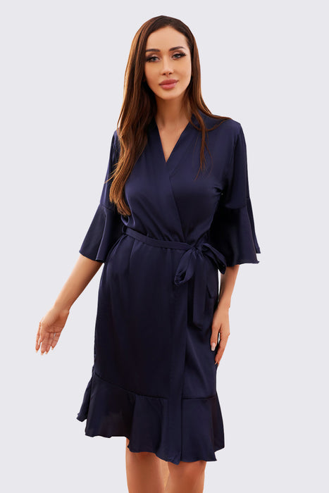 Ruffle Silk Robe Satin Solid Bridesmaid Robe