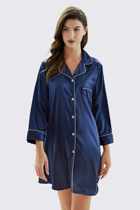 Satin Shirt Knee Length For Women Sleepwear