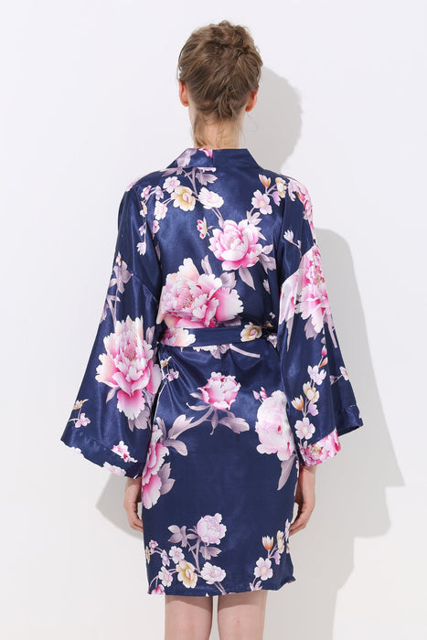 Women Floral Satin Robe Blush Knee Length Sleepwear