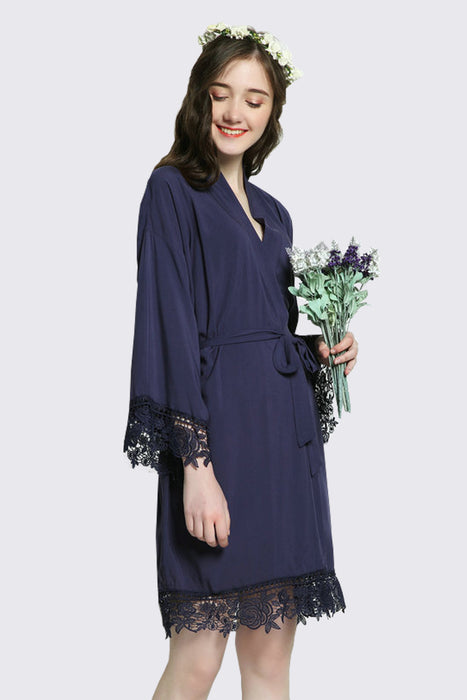 Rayon Cotton Floral Lace Robe For Women Bridal Robe