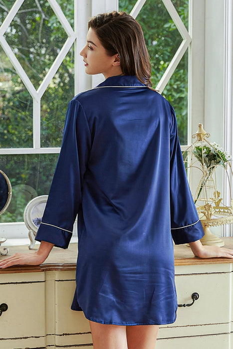 Champagne Satin Shirt Knee Length For Women Sleepwear