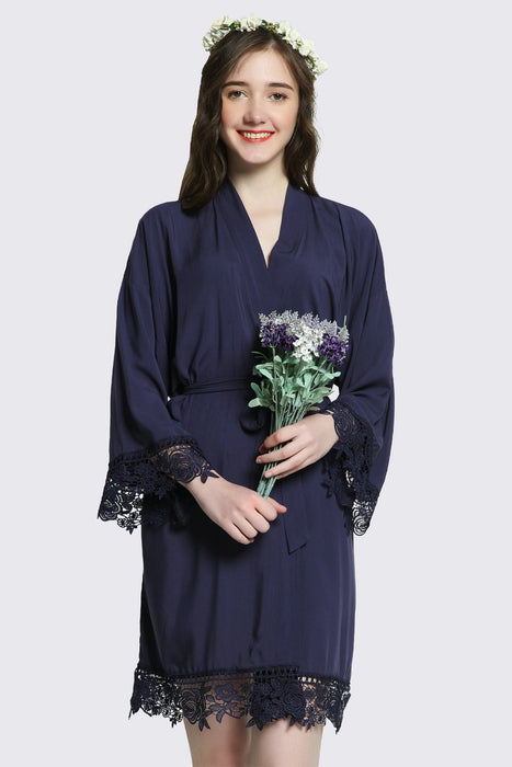 Mauve Rayon Cotton Floral Lace Robe For Women Bridal Robe