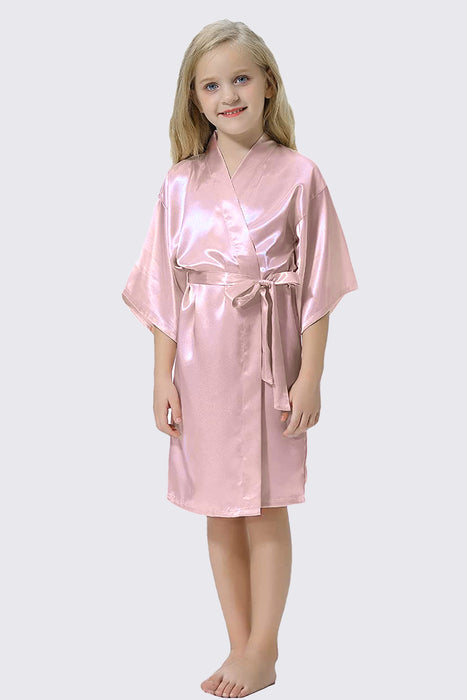 Kid Satin Plain Robe Floral Girl Kimono Kid's Robe