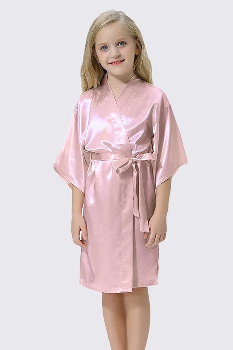 Champagne Kid Satin Plain Robe Kimono Kid's Robe