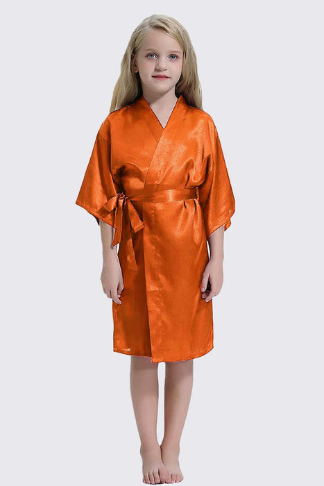 Champagne Kid Satin Plain Robe Kimono Kid's Robe