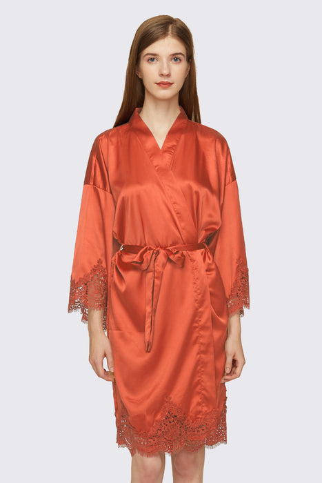 Short Satin Lace Robe Bridesmaid Robe Women Sleepwear