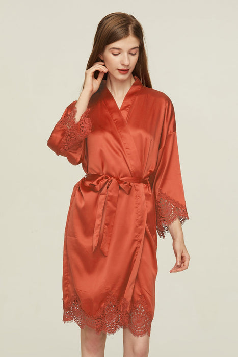 Mauve Short Satin Lace Robe Bridesmaid Robe Women Sleepwear