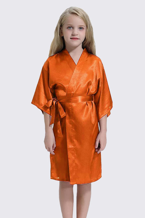 Green Kid Satin Plain Robe Kimono Kid's Robe