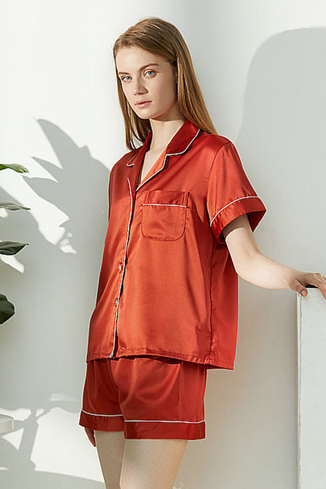 Women Short Satin Solid Pajama Set With Shorts