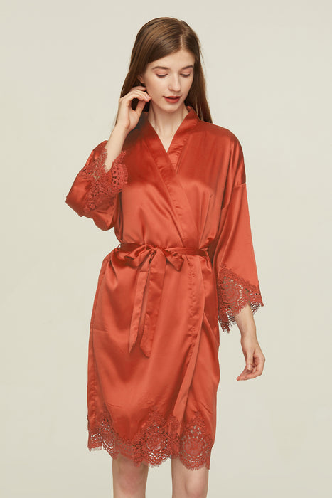 Short Satin Lace Robe Bridesmaid Robe Women Sleepwear