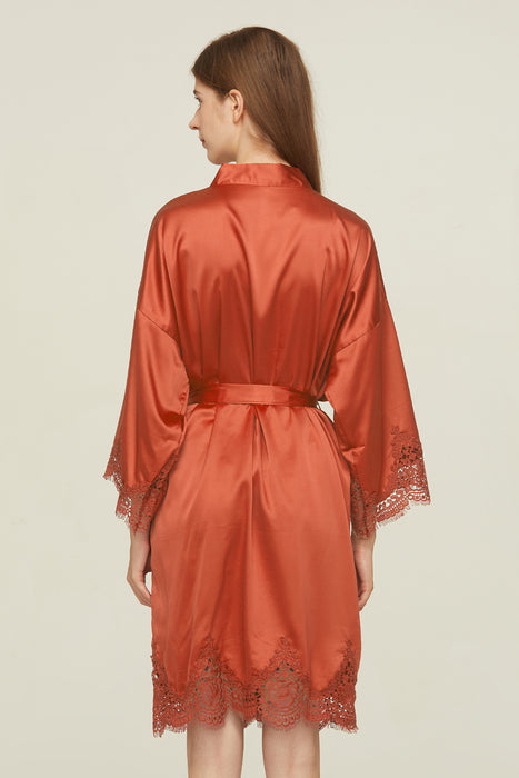 Short Satin Lace Robe Bridesmaid Robe Women Sleepwear