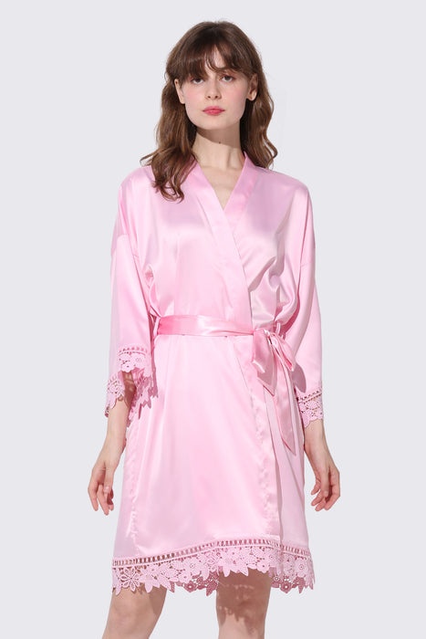 Bridesmaid Floral Lace Robe Bathrobe For Women Plain Color