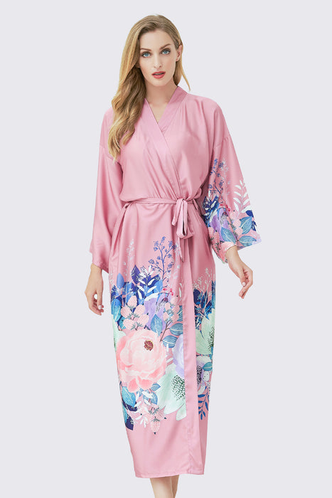 Long Printing Floral Robe Satin Robe For Women