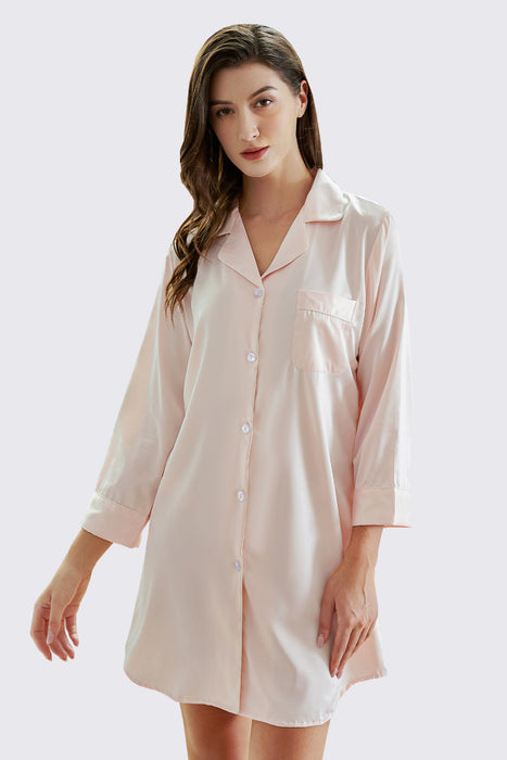 Satin Shirt Knee Length For Women Sleepwear