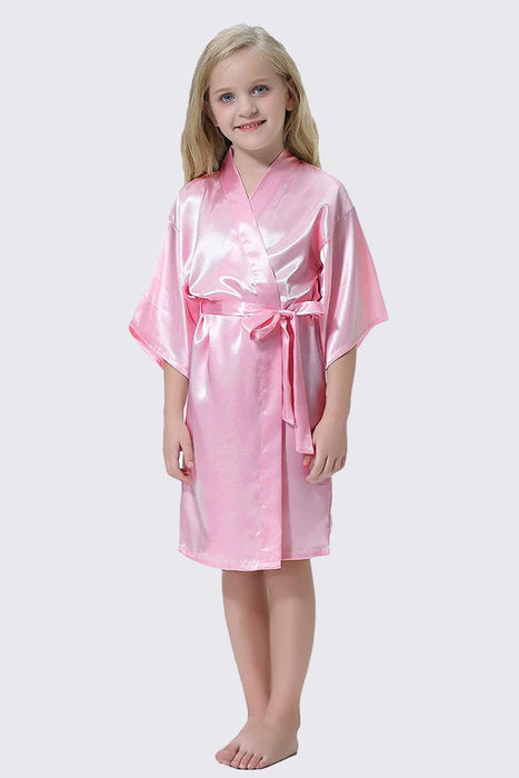 Green Kid Satin Plain Robe Kimono Kid's Robe