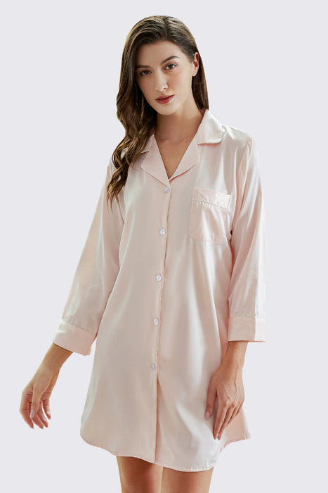 Champagne Satin Shirt Knee Length For Women Sleepwear