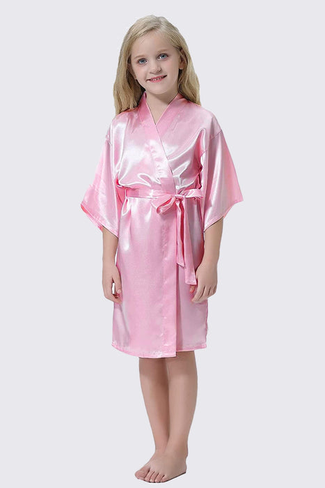 Champagne Kid Satin Plain Robe Kimono Kid's Robe