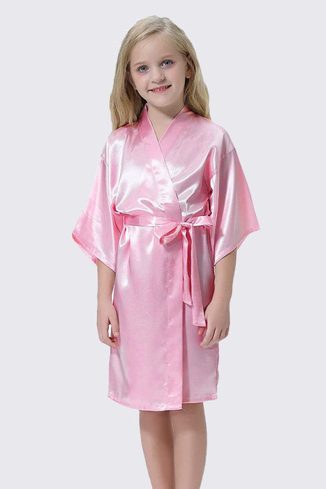 Green Kid Satin Plain Robe Kimono Kid's Robe