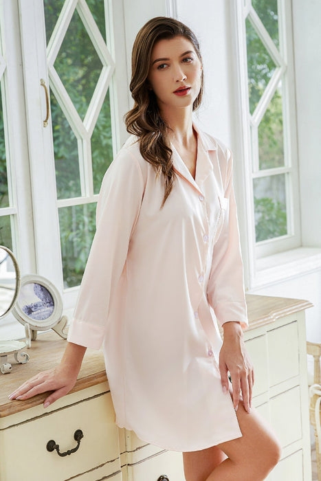 Champagne Satin Shirt Knee Length For Women Sleepwear