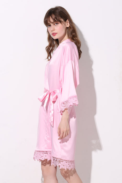 Bridesmaid Floral Lace Robe Bathrobe For Women Plain Color