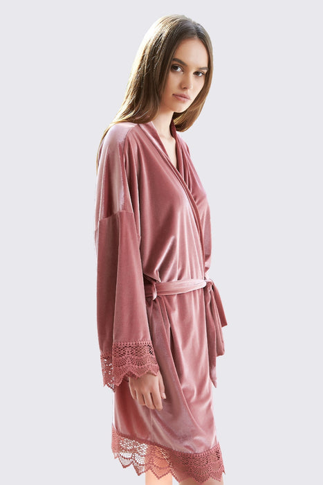 Velvet Short Lace Robe Pink Robe For Women