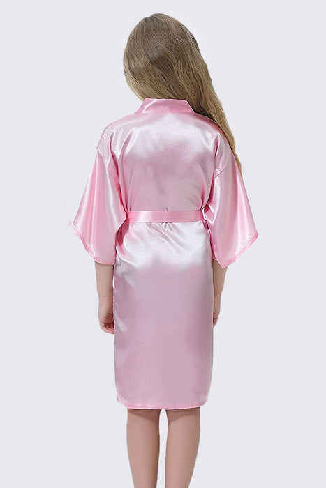 Kid Satin Plain Robe Floral Girl Kimono Kid's Robe