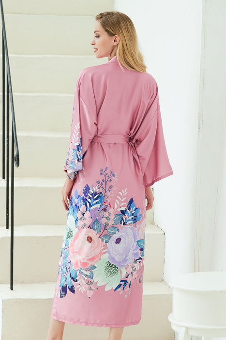 Long Printing Floral Robe Satin Robe For Women