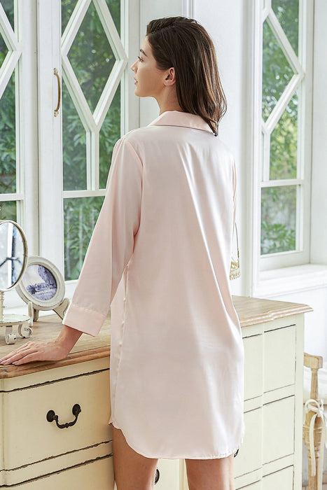 Champagne Satin Shirt Knee Length For Women Sleepwear