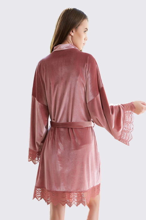 Velvet Short Lace Robe Pink Robe For Women