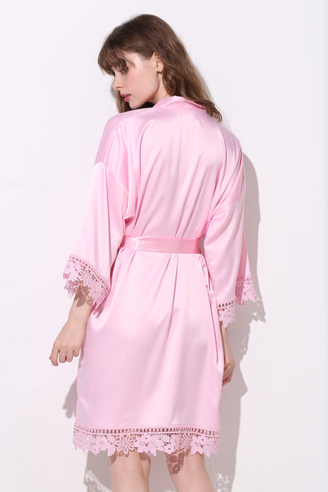 Bridesmaid Floral Lace Robe Bathrobe For Women Plain Color