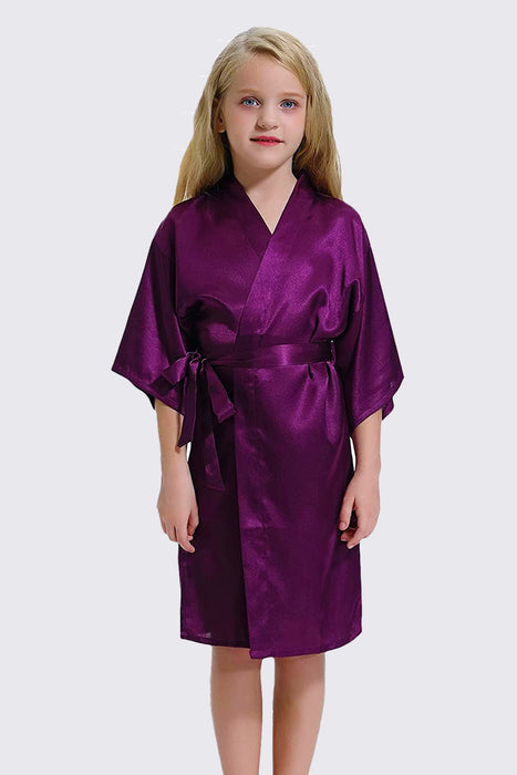 Kid Satin Plain Robe Floral Girl Kimono Kid's Robe