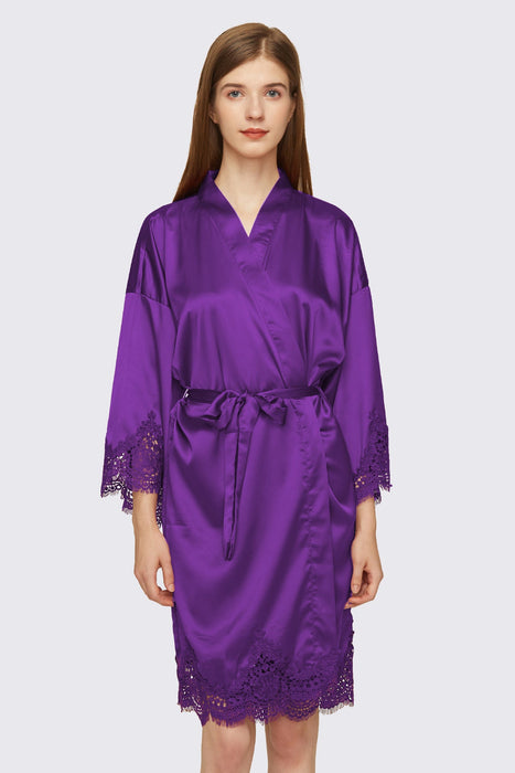 Mauve Short Satin Lace Robe Bridesmaid Robe Women Sleepwear