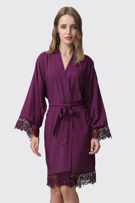 Rayon Cotton Floral Lace Robe For Women Bridal Robe