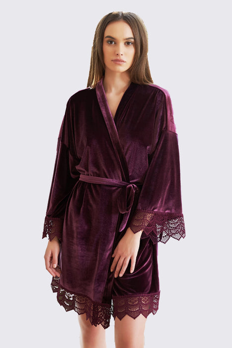 Velvet Short Lace Robe Black Robe For Women