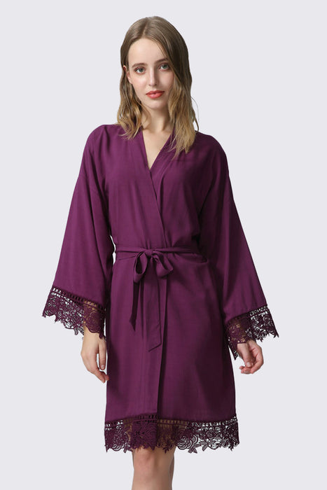 Rayon Cotton Floral Lace Robe For Women Bridal Robe