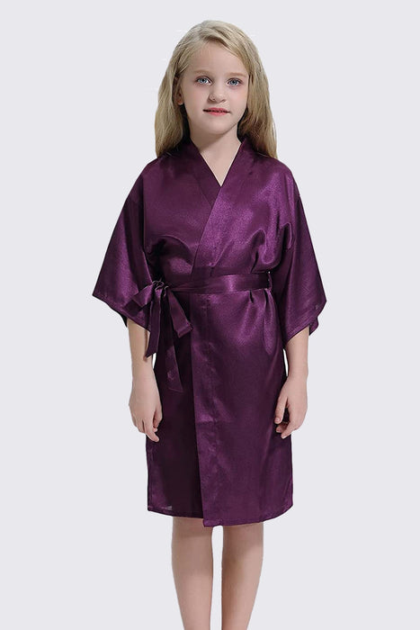 Champagne Kid Satin Plain Robe Kimono Kid's Robe