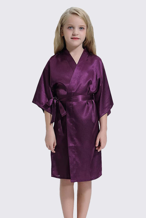 Kid Satin Plain Robe Floral Girl Kimono Kid's Robe