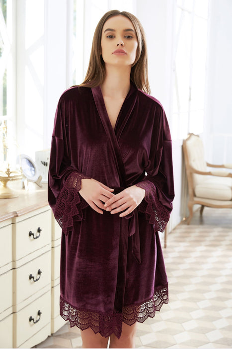 Velvet Short Lace Robe Pink Robe For Women