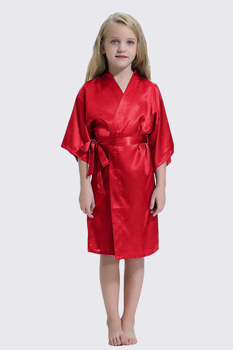 Kid Satin Plain Robe Floral Girl Kimono Kid's Robe