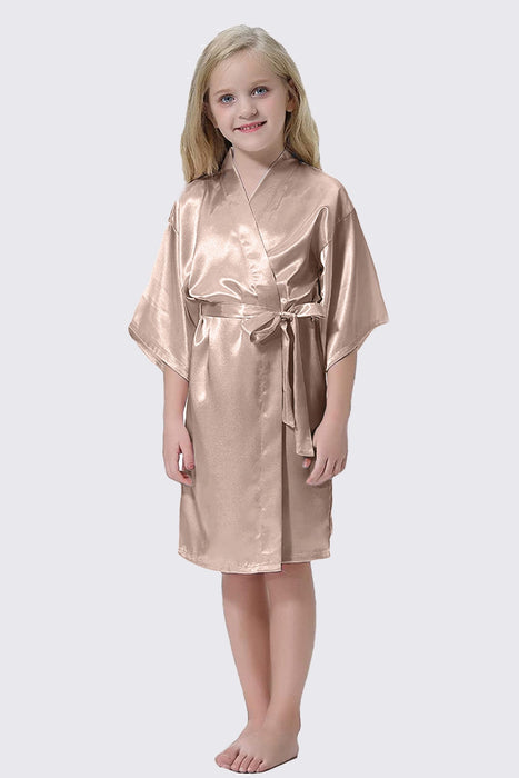 Champagne Kid Satin Plain Robe Kimono Kid's Robe