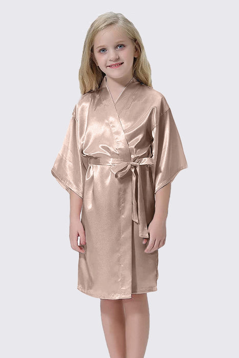 Champagne Kid Satin Plain Robe Kimono Kid's Robe