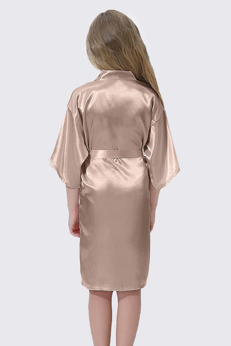 Champagne Kid Satin Plain Robe Kimono Kid's Robe